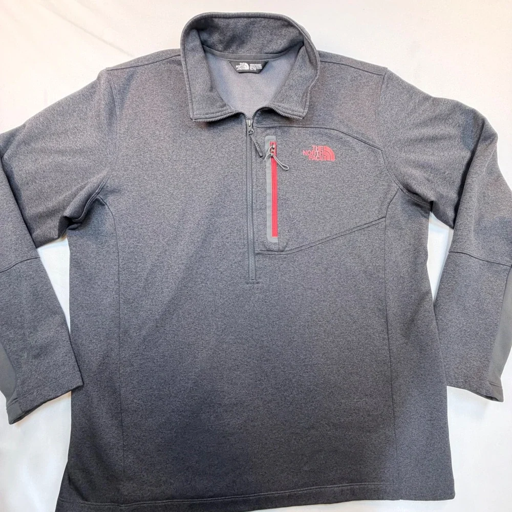 The North Face Mens XL Gray 1/4 Zip Pullover Fleece Stretch Jacket CUG0 Coral